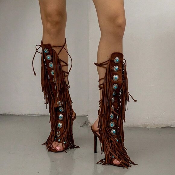 Brown Boho Women's Knee High Boots - Picture 5 of 7